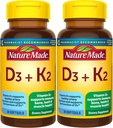 Nature Made Vitamin D3 K2, 5000 IE (125 mcg) Vitamin D, Nahrungsergänzungsmittel für Knochen, Zähne, Muskel- und Immungesundheit, 30 Softgels, 30-Tage-Versorgung - Packung von 2