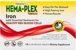 NaturesPlus Hema-Plex Iron - 10 Slow-Release Tabletten - 85 mg Chelate Iron - Total Blood Health - mit Vitamin C & Bioflavonoids - Vegan, Glutenfrei - 10 Portionen