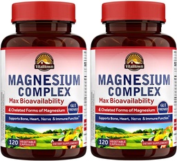 Vitalitown Magnesium Complex 2 Packs, 240 Kapseln, NSF zertifiziertes Magnesium Glycinat, Malate, Taurate & Citrate, Chelat Formen, hohe Absorption, Knochen, Herz, Schlaf & Verdauung