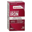 Walgreens Iron Slow Release High Potency Ferrous Sulfat 45mg, Tabletten, 120 ea