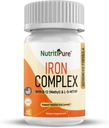 Eisenkomplex, Vollständige Blut Gebäude Eisen Vegetarische Kapseln mit nicht-konstipierenden Carbonyl Eisen, Quatrefolic, B12, B6 & Vitamin C, für Frauen & Männer (60 Kappen)