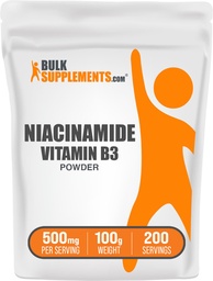 BulkSupplements.com Niacinamid Pulver - Vitamin B3 Pulver, Niacinamid-Ergänzung, Niacinamid 500mg - B3 Vitamine für Haut, Glutenfrei, 500mg pro Servierung, 100g (3,5 oz) (Pack von 1)