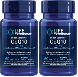 Life Extension Super Ubiquinol CoQ10 mit Enhanced Mitochondrial Support, Potent Heart Health & Cellular Energy Production Support,Ultra-absorbierbar,Glutenfrei,Non-GMO, 100 mg, 60 Softgel (Pack von 2)