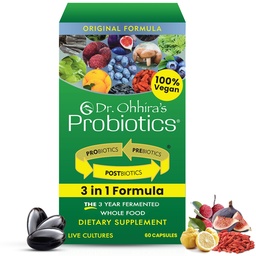 Dr. Ohhiras Probiotika Originalformel mit 3 Jahre gefruchteten Präbiotika, Live Active Probiotics und das einzige Produkt mit postbiotischen Metaboliten, 60 Kapseln