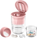 Pille Cutter Splitter mit Spender, Pille Cutter für kleine oder große Pillen, Crushes Pillen, Vitamine, Tabletten, Edelstahl Klinge, abnehmbare Trinkbecher (Pink-1)