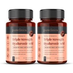 pureclinica Hyaluronsäure 300mg x 360 Tabletten (2 Flaschen 180-12 Monate Versorgung). Triple Strength Hyaluronsäure. 300% Stärker als jede andere HLA Tablette.