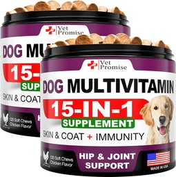 (2 Pack) Hund Multivitamin Kaubar mit Glucosamin - Hunde Vitamine und Ergänzungen - Senior & Welpen Multivitamin für Hunde - Pet Joint Support Health - Immunität - Mobilität - Energie - 240 Chews
