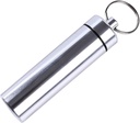 Silver Small Portable Pill Box Schlüsselanhänger, Aluminiumlegierung Mini Pill Organizer Gehäuse Container für Geldbörse,Wasserdichte Metall Pillenhalter Medizin Flasche für Outdoor-Camping Reisen Einfach zu transportieren