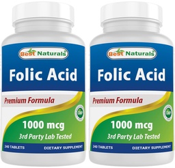 Best Naturals Folic Acid 1000 mcg (Vitamin B9), 240 Tabletten (1000 mcg (Pack von 2))