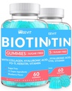 WEEVIT Zuckerfreie Biotin-Gummien, Biotin und Kollagen-Gummien mit Keratin, Hyaluronsäure für Frauen und Männer | Haarwachstum, leuchtende Haut & Starke Nägel | Vitamin B7 Supplement, Nicht-GMO, Kaubar