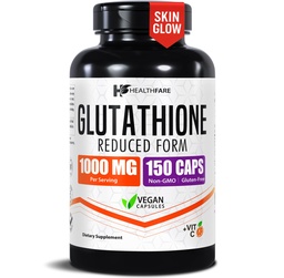 Healthfare Glutathione Supplement 1000mg | Reduzierte GSH Antioxidationsmittel | 98%+ Highly Purified | 150 Vegan Kapseln | Immune & Detox Support | Non-GMO, Gluten-Free | Made in USA