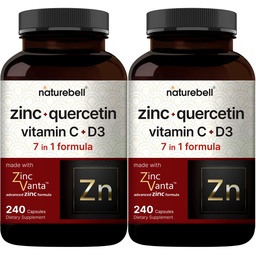 NatureBell Zink Quercetin mit Vitamin C & D3, 480 Kapseln (2 Packung) | Quercetin 1000mg + Zink 50mg + Vitamin C 250mg + Vitamin D3 5.000 IU 5,000 4-in-1 Fortgeschrittene Immun- und Lung-Unterstützung | ZincVanta Formel