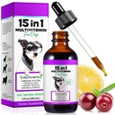 Dog Multivitamin,15 in 1 Hund Multivitamin Flüssigkeitstropfen Nahrungsergänzungsmittel, Hunde Vitamine für Herzgesundheit, Knochen, Gelenk, Haut und Mantel, Blase, Immunsystem Unterstützung 60ml