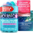 MAREE Bundle - Vitamin B1 Thiamine Gummis, Lip Mask, Under Eye Gels - A, E, D, C Vitamins - Collagen & Hyaluronsäure - Komplex für Haut, Nägel, Haar - Maske für trockene Lippen - Gele für Puffy Eyes