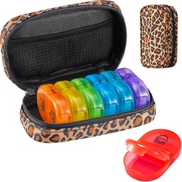 Serfeymi Weekly Travel Pill Organizer 2 Mal A Day AM Upgraded Rainbow Pille Box 7 Tage mit tragbaren Reißverschluss Canvas Pille Fall, Medizin Organizer für Pillen, Vitamine, Fischöle - Braun 01