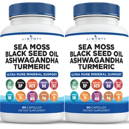 Sea Moss Black Seed Oil Ashwagandha Turmeric Bladderwrack Burdock - mit Manuka, Honey Dandelion, ACV Black Pepper Gluten Free - 2-Pack