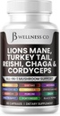 Lions Mane Supplement Kognitive Unterstützung, Immungesundheit mit der Türkei Tail 20in1 Pilz Reishi Cordyceps Chaga mit Marshmallow Root 60 Count
