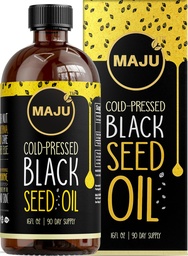 MAJU's Black Seed Oil 16oz: 3X Thymoquinon, kaltgepresst, 100% türkisches Black Cumin Nigella Sativa Seed Oil (besser als organisch), Nicht-GVO, 100% flüssig reines Blackseed, Glasflasche