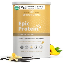 Sprout Living Epic Protein, Plant Based Protein & Superfoods Powder, Vanilla Lucuma Powder | 20 Grams Organic Protein Powder, Vegan, Non Dairy, Non-GMO, Glutenfrei, Low Sugar (2 Pfund, 24 Portionen)