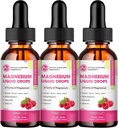 (3 Pack) Magnesium-Flüssigtropfen - 8 in 1 Magnesium-Komplex-Ergänzung mit Magnesium-Glycinat, Citrat, Malat, Taurat, für Gehirn, Nacht, Muskel, Knochen, Krebs, Himbeer Geschmack