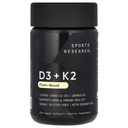 Sportforschung Vitamin D3 mit K2 Softgels - Pflanzenbasiertes K2 & Vegan D3 5000iu mit Kokos-MCT-Öl - Vegan zertifiziert, Soja & Glutenfrei - 120 Count