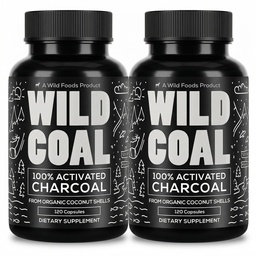 Wild Foods Activated Charcoal Capsules | 100% Organic Coconut Shells Active Tablets for Bloating Relief | Lab Tested & Non-GMO Detox Pills | USA (Zwei Flaschen - 120 Kapseln)