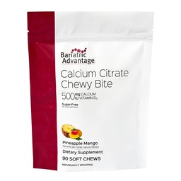 Bariatric Advantage Kalzium Zitruskerne 500 mg - Hochabsorbierbar & Digestible - Vitamin D3 - leicht Kaubare Kalziumergänzung - Ananas Mango - 90 Zähler