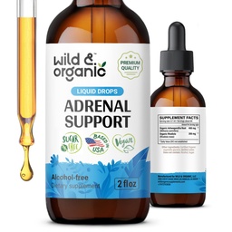 Wild & Organic Adrenal Support Tincture for Positiv Outlook - Adrenal Complex mit Ashwagandha, Rhodiola Rosea Root - 1-Monats-Versorgung - Vegan, kein Zucker & Alkohol - 2 fl oz
