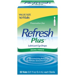 Refresh Plus Lubricant Eye Drops, Konservierungsfrei, 0,01 Fl Oz Single-Use Container, 50 Count, Verpackung Mai Vary