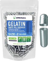 XPRS Nutra Größe 2 Leere Kapseln - 100 Count Leere Gelatine Kapseln - Pillen DIY Kapsel Füllung - Pure Bovine Pille Gel Kapseln für Do-It-Yourself Ergänzungen (Silber)