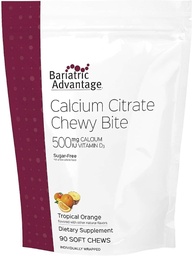 Bariatric Advantage Kalzium Zitruskerne 500 mg - Hochabsorbierbar & Digestible - Vitamin D3 - leicht Kaubare Kalziumergänzung - Tropical Orange - 90 Count