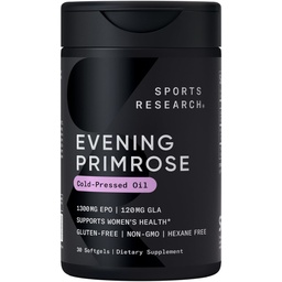 Sports Research Evening Primrose Supplement aus Kaltgepresstem Öl - Softgels für Frauen Gesundheit & Haut Gesundheit - Gluten Free & Non-GMO GLA - Hohe Potenz 1300mg, 30 Count