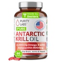Purity Labs Antarctic Krill Oil 2000mg Omega-3 mit Astaxanthin 800mcg Supplements zur Unterstützung des Gedächtnisses - reich an Omega 3, Fettsäuren, DHA, EPA & Phospholipiden - 60 Softgels