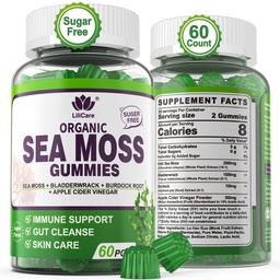 Sea Moss Gummis - Irish Sea Moss Gummis für Erwachsene & Kinder - Advanced Superfood Seamoss Supplement mit Bio Bladderwrack & Burdock Root Extract,ACV für Tagesimmun, Gut Cleanse, Vegan, 60 Zähler