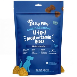 Zesty Paws Senior Dog Multivitamin Treats - Glucosamin für Hunde + Verdauungsenzyme & Probiotika - Grain Free Dog Vitamins and Supplements for Skin & Coat + Immune Health Chicken - Fortgeschritten - 60ct