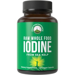 Raw Whole Food Iodine Supplement von Organic Kelp (Ascophyllum Nodosum) von Peak Performance. Kaliumjodid unterstützen Tabletten. für Stoffwechsel, Energie und Immun. 120 Vegan Kapseln, Pillen.