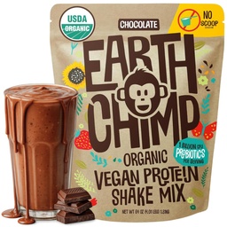 EarthChimp Organic Vegan Protein Powder - mit Probiotika - Non GMO, Dairy Free, Non Whey, Plant Based Protein Powder für Frauen und Männer, Glutenfrei - 52 Portionen 64 Oz (Schokolade) No Scoop