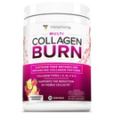 Multi Collagen Burn: hydrolysierte Proteinpeptide mit Hyaluronsäure, Vitamin C, SOD B Dimpless, Typen I, II, III, V und X, Koffeinfreie Erdbeer-Lemonade Flavored 30 Servierungen