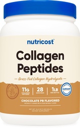 Nutricost Collagen Peptide Powder (Chocolate Peanut Butter Flavored) 1 LB - Grass-Fed Collagen Hydrolysat, Glutenfrei