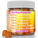 Bienen Pollen Apigenin Citrus Bergamotte Gummis w Organic Propolis Royal Jelly Honey Lemon Balm Extract, Ergänzung für Männer Kinder, Tinktur Tropfen Pulver Kapsel Kräuter Kapseln ergänzt Alt, Pollan Polen