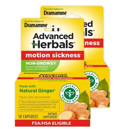 Aus den Erbauern von Dramamine, Advanced Herbals, Non-Drowsy, Motion Sickness Relief, Made with Natural Ginger, 18 Count, 2 Pack