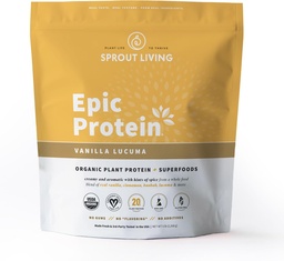 Sprout Living Epic Protein, Plant Based Protein & Superfoods Powder, Vanilla Lucuma Powder | 20 Grams Organic Protein Powder, Vegan, Non Dairy, Non-GMO, Glutenfrei, Low Sugar (5 Pfund, 60 Portionen)