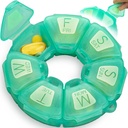 Runde Wöchentliche Pille Organizer, TPU Belagisiert, Reise-Pille Container 7 Tag, mit 7 großen Komponenten, Groß für tägliche Vitamine & Ergänzungen, niedliche Pille Fall mit großen Buchstaben und Braille (Grün)