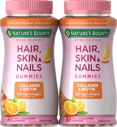 Nature's Bounty Biotin and Collagen, Citrus-Flavored Gummis, 80 Ct (2 Pack)