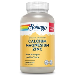 SOLARAY Calcium Magnesium Zink Ergänzung - mit Calcium 1000mg, Magnesium 500mg - Knochengesundheit, Muskelfunktion, Herzgesundheit und Immununterstützung - Vegan, 60 Tage Garantie, 68 Servietten, 275 VegCaps