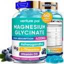 60 Tage Magnesium Glycinate 400mg Gummis mit Ashwagandha, L-Theanin, CoQ10, Vitamin D3 & B6, Zuckerfreie Magnesiumgummis für Erwachsene & Kinder, Stressabbau, Schlaf & Ruhe, Vegan, Glutenfrei