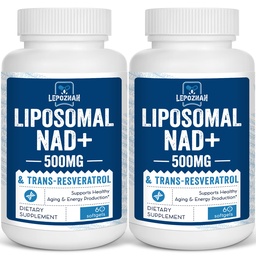 Liposomale NAD+ 500 mg + Trans-Resveratrol 300 mg,Superior Absorption,True NAD Ergänzung Efficient Than NMN,Nicotinamid Riboside für Cellular Energy Metabolism & DNA Repair,Gesundheitsalterung,120 Softgels