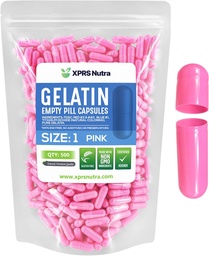 XPRS Nutra Größe 1 Leere Kapseln - 500 Graf Leere Gelatine Kapseln - Pille DIY Kapselfüllung - Pure Bovine Pille Gel Kapseln für Do-It-Yourself Ergänzungen (Pink)