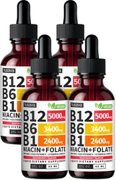 (4 Pack) Vitamin B12 und B6 Flüssigkeitstropfen, B12 Sublingual Vitamin B Complex - B 12 Vitamin 5000mcg - B12 Methylcobalamin für Energie, Gehirn und Herz Unterstützung mit 27,200 mcg, Erdbeere, 80 Servierungen