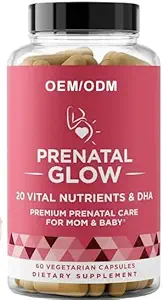 Pränatale Glow Vital Nährstoffe & DHA - Premium Prenatal Pflege für Mutter & Baby- Pränatal für Frauen zur Unterstützung der Fetalentwicklung, Eine angenehmere Schwangerschaft 1 Monat Lieferungen 60 Kapseln